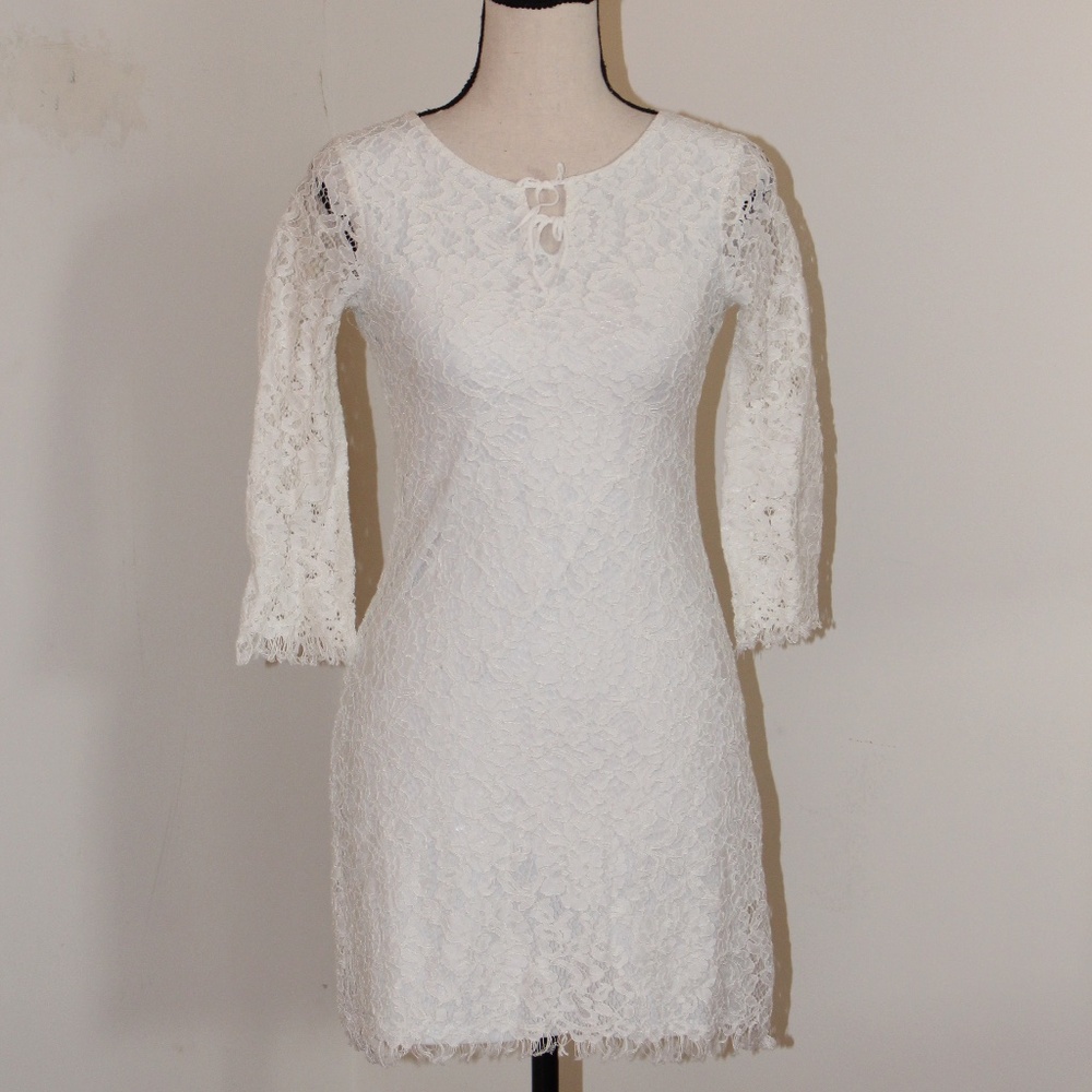 Ella Moss, white lace 3/4 sleeve dress